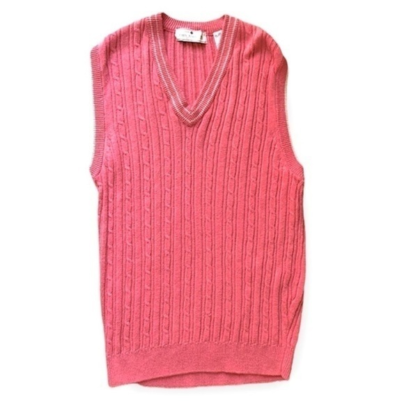 Vintage John Ashford Pink V-Neck Coastal Grandma Knit Sweater Vest Size Medium - Picture 1 of 6